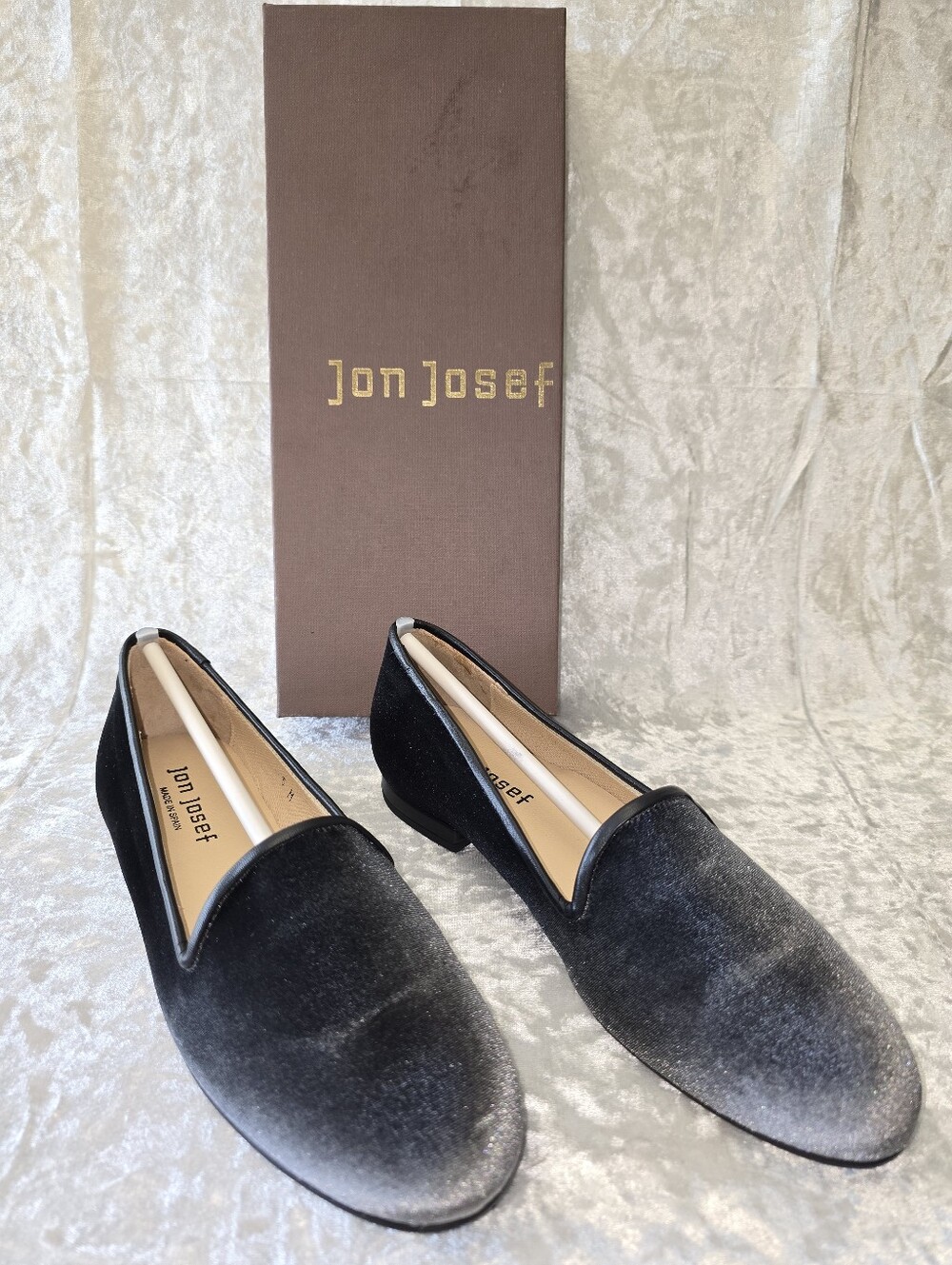 Jon Josef Shoes Gatsby Grey Black Velvet Loafers